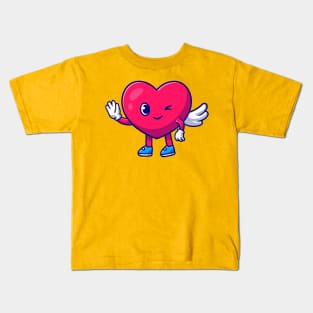 Cute Heart Angel Love Waving Hand Cartoon Kids T-Shirt